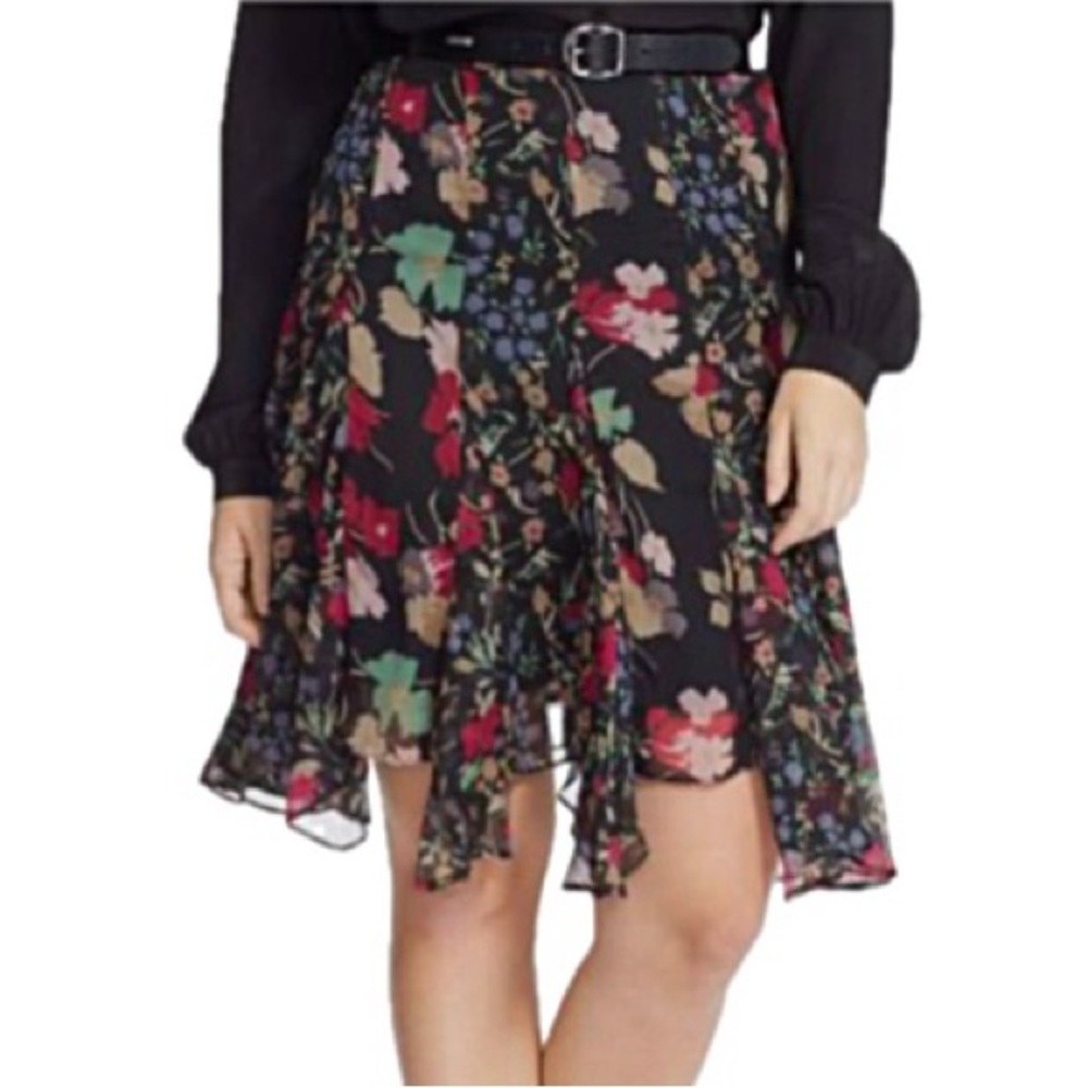 Lauren Ralph Lauren Floral Print Georgette A-Line Godet Skirt Size 12 Colorful